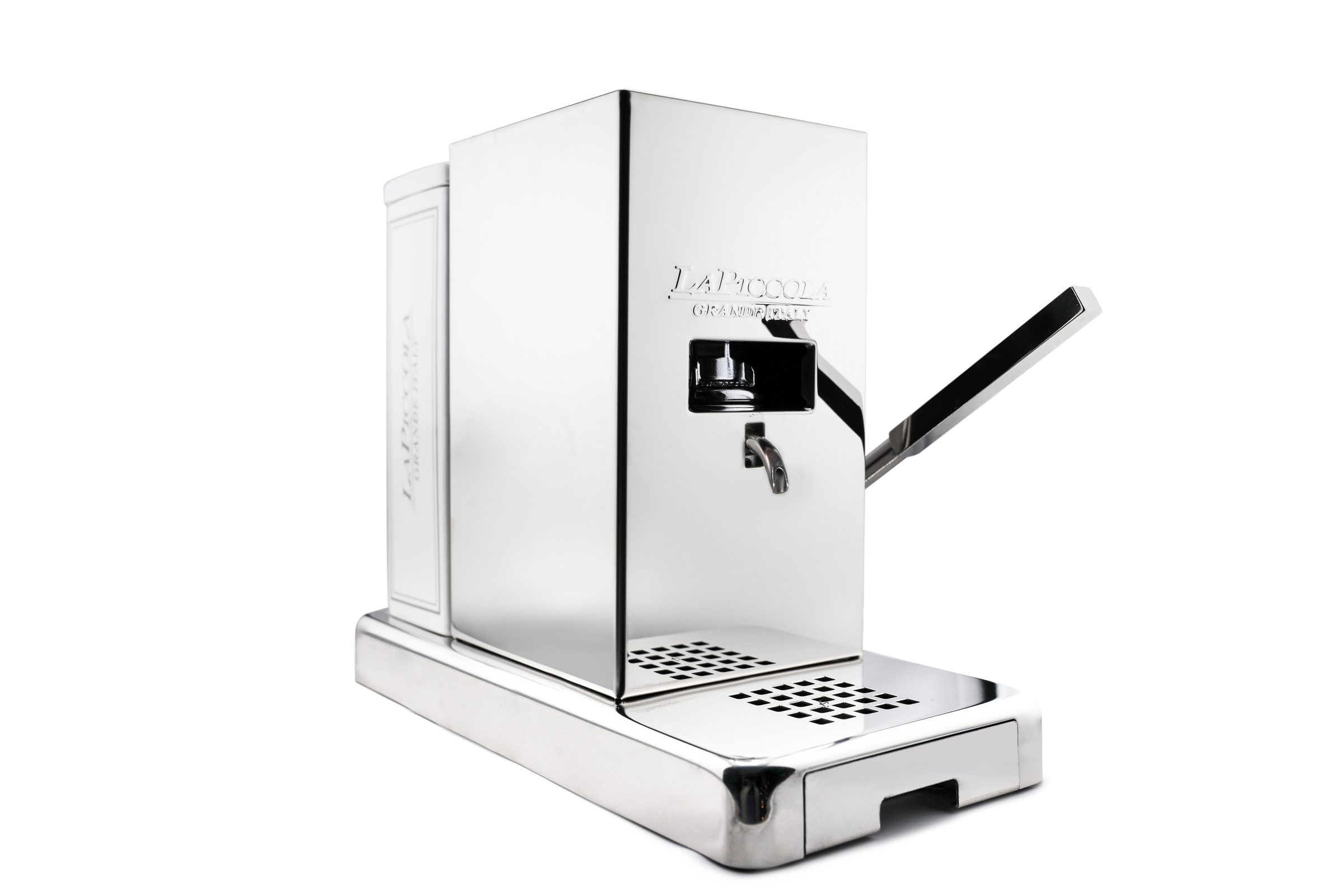 Macchina per caffè La Piccola doppia lucidatura, vista di tre quarti